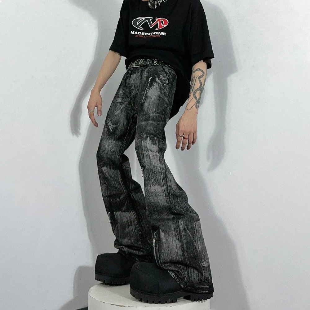 Mens Jeans Y2k Multi-Zipper Decoration Washed Casual Pants Streetwear American Fashion Campus Performance Pants MenS Clothing 241223