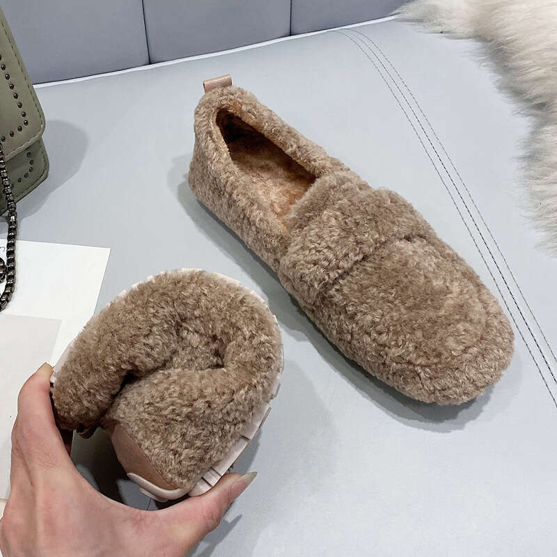 Lambs, Edamame Women's Autumn And Winter With Thick Velvet Sole, One Foot On Top, Hairy Shoes, Cotton Scoop Shoes For Outer Wear, Size 41-43