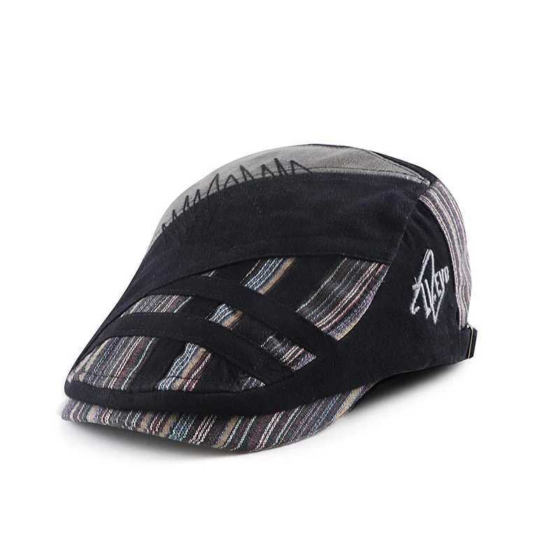 Caps Hats High quality baseball cap mens seasonal fashion classic new cotton striped front hat summer retro style mens beret H241223