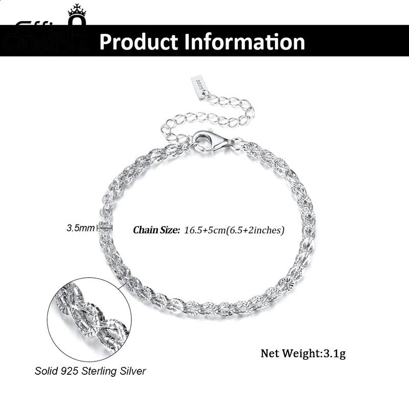 EFFIE QUEEN Fashionable 3.5mm Phoenix Tail Chain Bracelet 925 Sterling Silver Women Wearing Bracelets Jewelry Gift SB112 241214