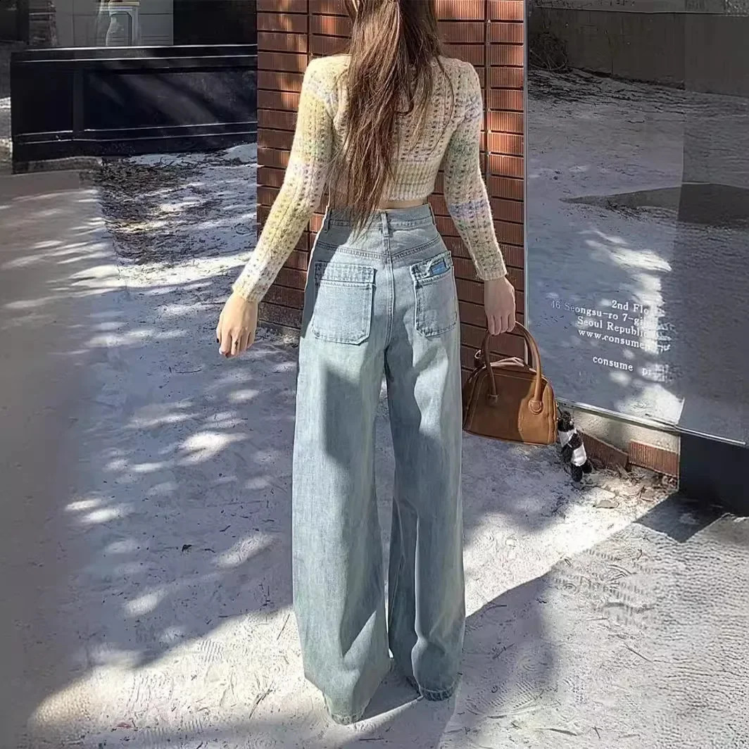 HighWaisted StraightLeg Denim Jeans Plus Size Womens LooseFit AgeReducing TieDye Printing Casual Trousers Floor Length 241218