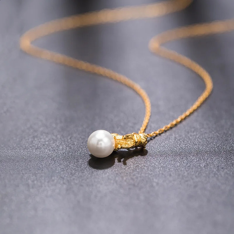 925 Sterling Silver Cat Pearl Gold-plated Pendant Necklace Fine Jewelry For Women Cute Kitten Necklaces Trendy Unique Gift Party 241220