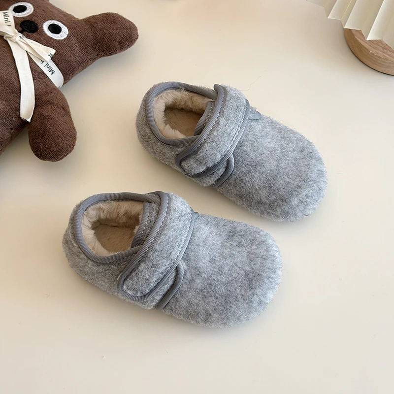 2-10Y Boys Girls Shoes Children Blend Woolen Cotton Shoes Kids Warm Plush Winter Casual Flats Toddler Baby Shoe Grey Brown 21-34 241223