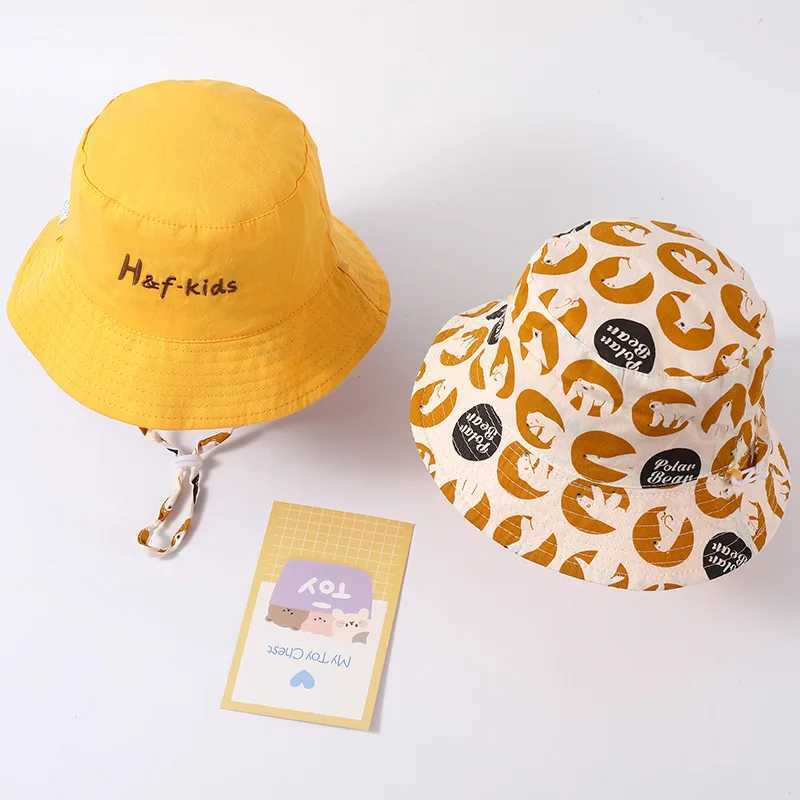 Caps Hats Double sided baby bucket hat with cute embroidered letters for children boys and girls fishermans Panama summer outdoor childrens sun H24122