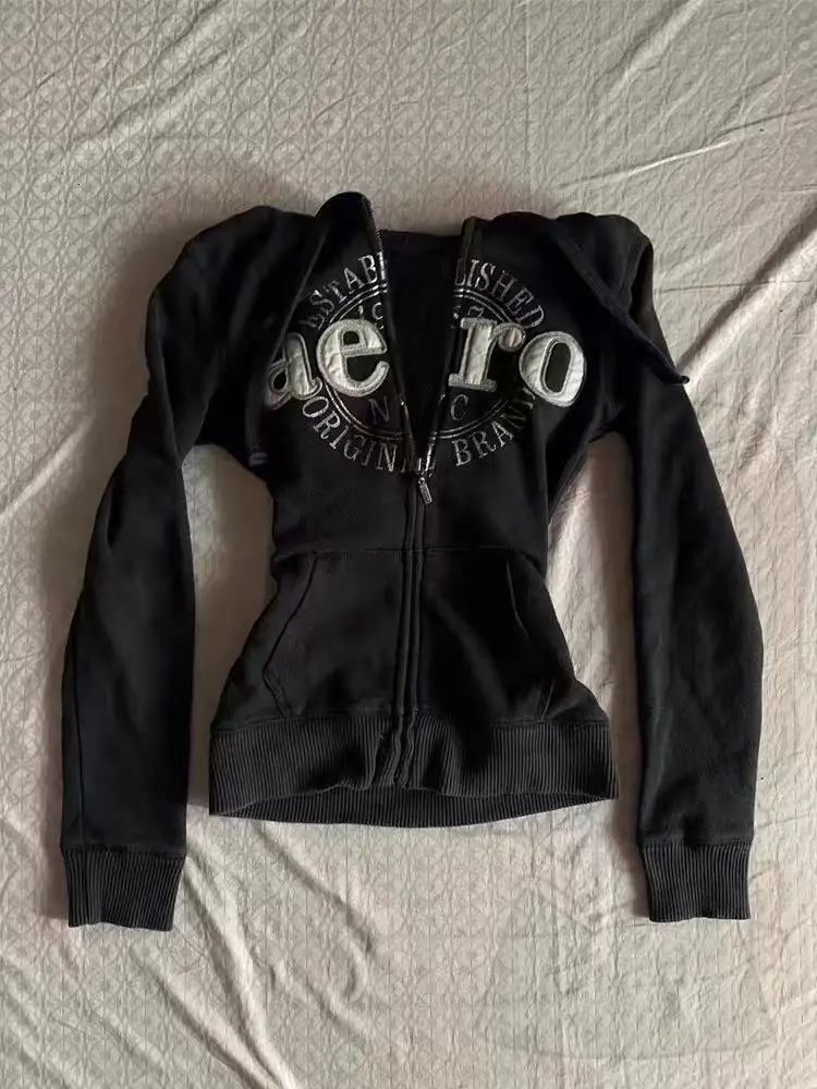 American Retro Hoodie Vintage Design Black Hoodies Women Casual Jacket Autumn Y2k Tops New Grunge Versatile Sweatshirts