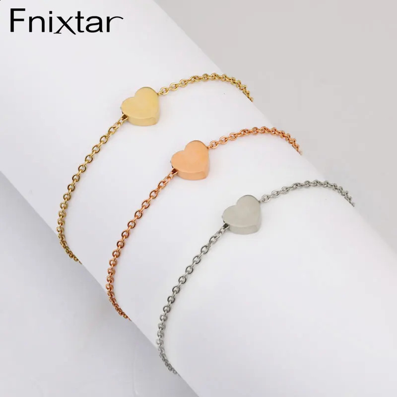 Fnixtar 20Pcs/Lot 15/18cm Cute Heart Bracelets With 5cm Extend Chain Mirror Polish Stainless Steel Bracelets Foot Anklet Jewelry 241220