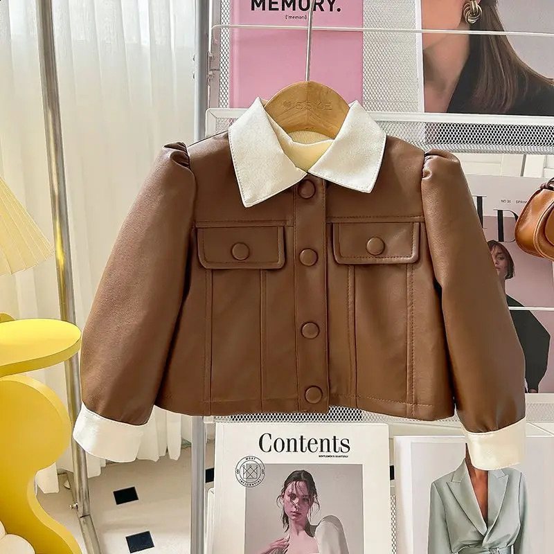Baby Girls Leather Jackets Elegant Zipper Basic Jacket Spring Autumn Classics Handsome Baby Pu Outerwear Kids Clothing 241223