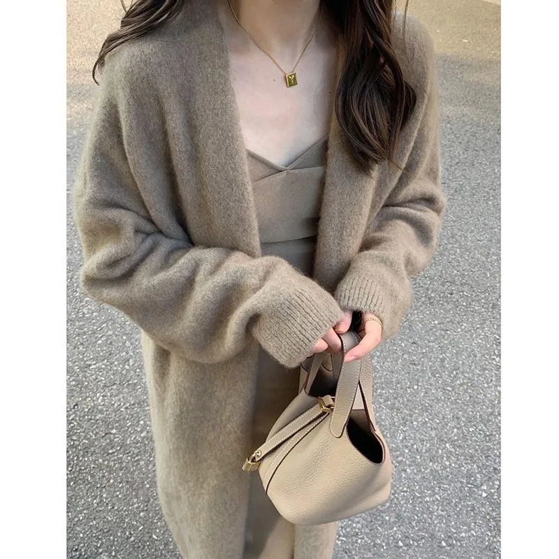 Smvp Autumn Winter Gray Streetwear Tops Coat Women Loose Keep Warm Knitted Cardigan Lady Solid Color Long Sleeve Cardigans 241220