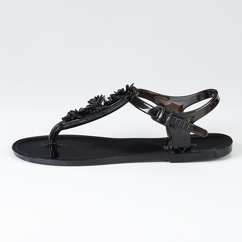 Women Sandals Handmade flower plastic sandals women's summer clamp T-buckle non-slip holiday beach slippers European and American flip-flops 2025