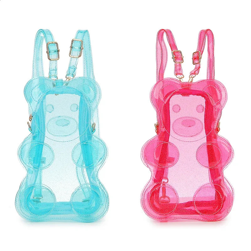 Novelty Glitter Transparent Bear Shaped Women Mini Backpack Kawaii Girls Clear Purses and Handbags Female Jelly Crossbody Bag 241223