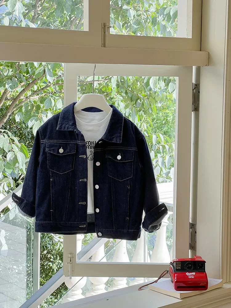 Children Clothes Denim Jacket Autumn Casual Korean Style Boys and Girls Solid Color Fashionable Kids Casual Jacket 241223