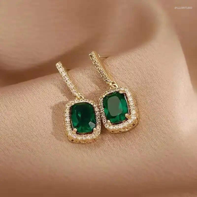 Dangle Earrings Luxury Green Grandmother Emerald Square Stud For Women Bridal Wedding Party Accessories Trendy Woman Jewelry