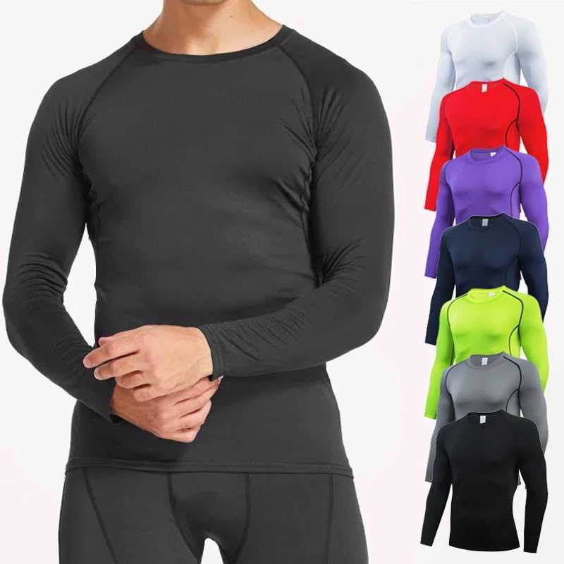 Autumn and winter compression shirt long sLeeved casual slim fit mens shirt quick drying top gym sports T-shirt mens clothing M241223