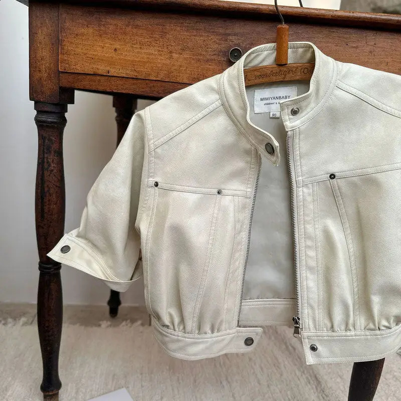 Girls Boys Black Pu Zipper Jackets Kids Baby Leather Jacket Spring Autumn Cool Coat Children Clothes Overcoats 2-9 Yrs 241223