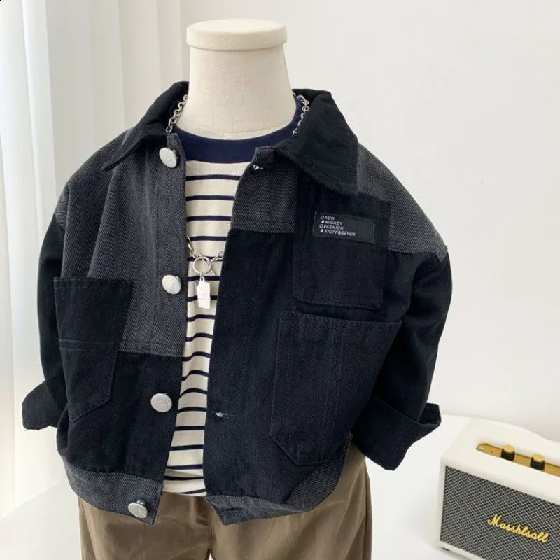 2-9Y Baby Boy Korean Patchwork Denim Jacket Toddler Handsome Casual Fashionable Coat for Childrens Spring Autumn Wear 241223