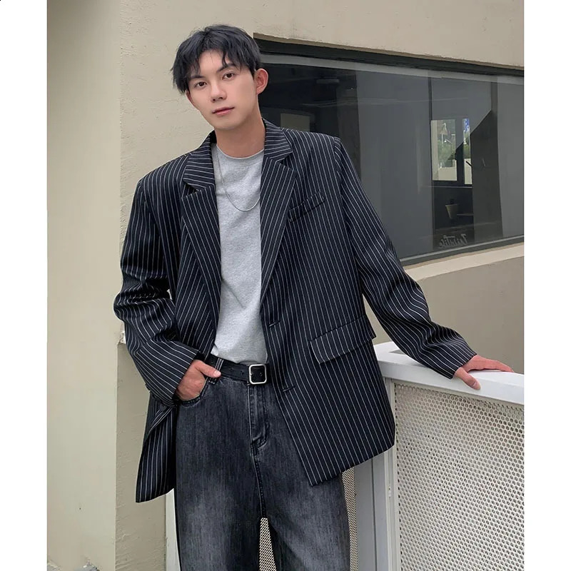 y2k Striped Suit Jacket High Street Trendy All-match Loose Casual men blazer slim fit mens jacket men clothing blazer men 241220