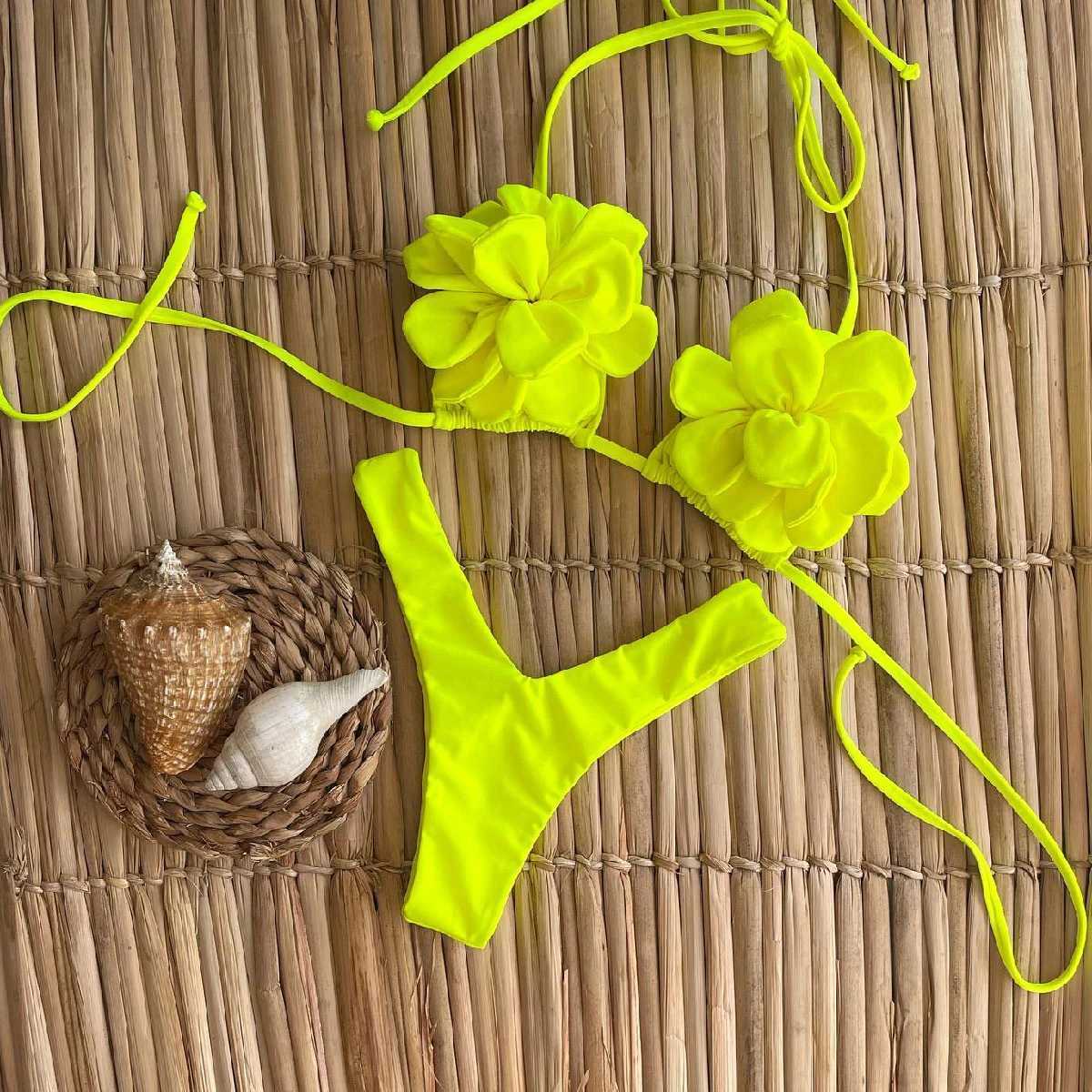 2024 Summer New Sexy Petal Push Up Backless Bikini Set Women Fashion Flower Ruffles Bikini Lady Solid Beachwear Bathing SuitXJ241223