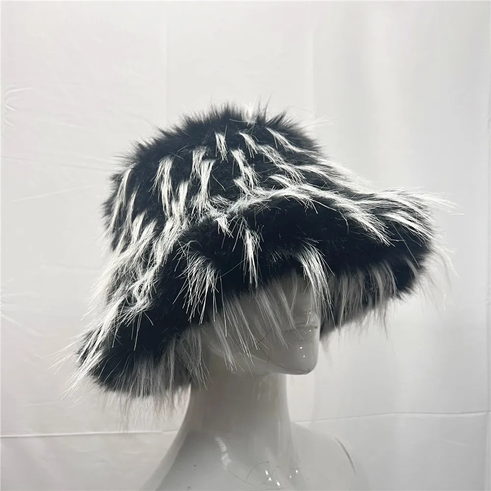 Adult made fur hat womens elegant autumn and winter fur fashion party Panama fisherman hat warm bucket hat 241219