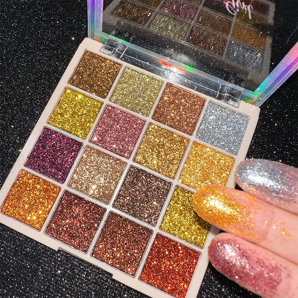 16 Colors Glitter Eyeshadow Palette Shimmer Multicolor Golden Color Sparkle Sequin Finish Body Face Makeup Stage Party Makeup 241223