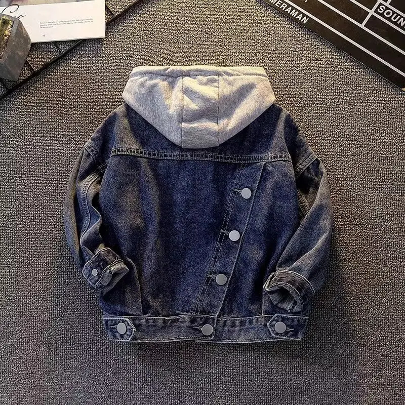 Spring Autumn Kids Denim Jackets for Boys Baby Hooded Coats Fashion Child Kids Outwear Ripped Jeans Jackets Jean 241223