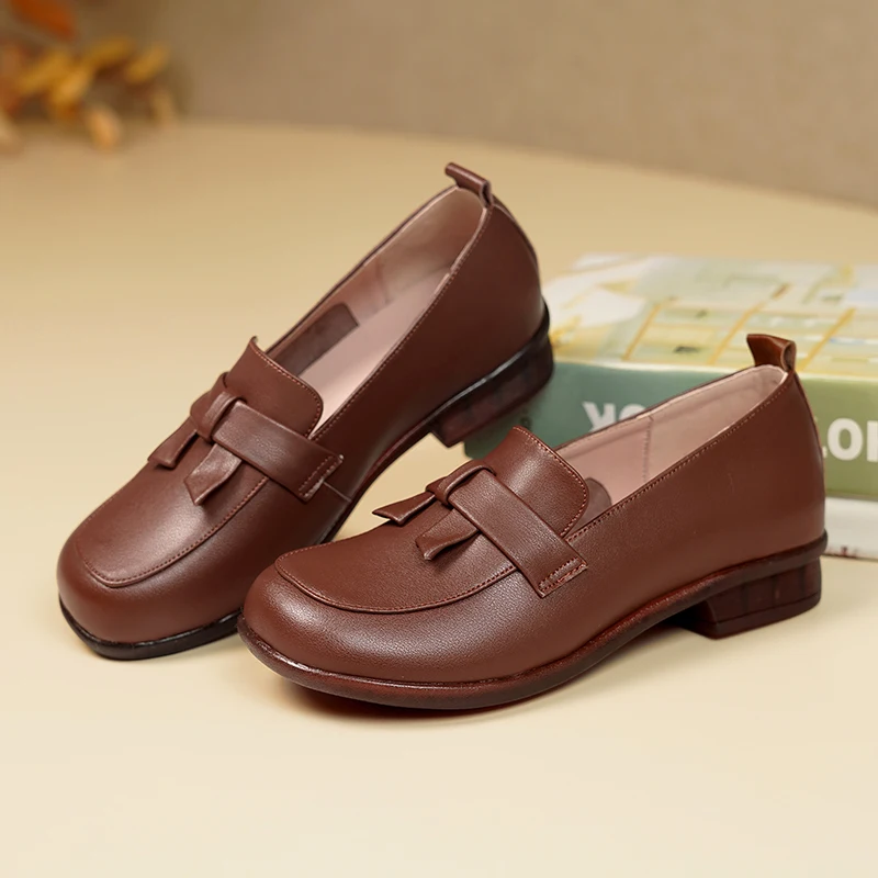 AIYUQI Loafers Women Spring Genuine Leather British Style Women Shoes Slip-on Lazy Beanie Shoes Women