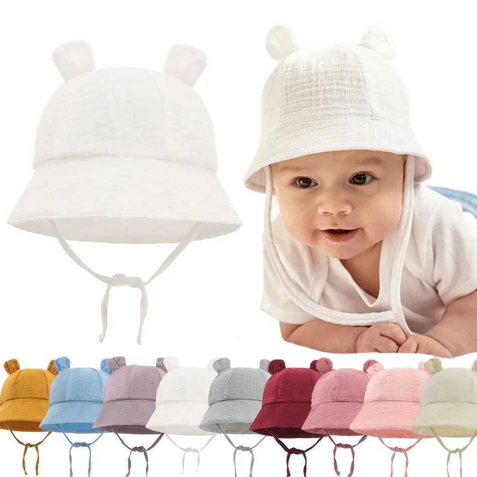 Caps Hats Baby hat baby plain bucket hat childrens bear ear summer beach sun hat boys and girls Easter hat toddlers 3-12 months old H241223