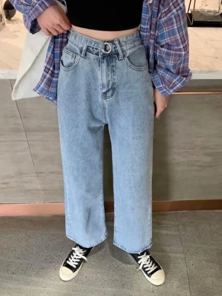 Baggy Jeans Women Simple High Waist Allmatch Korean Fashion Straight Wide Leg Trousers Couples Autumn Slacks Cowgirl Casual 241218