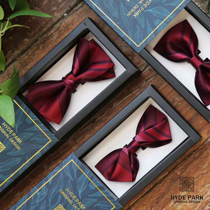 Red striped purple dark Burgundy grooms mens wedding gift box set mens tie 241220