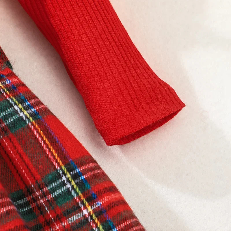 Dress For Kids 3 Months - 3 Years old Birthday Long Sleeve Christmas Red Grid Princess Formal Dresses Ootd For Baby Girl 241223