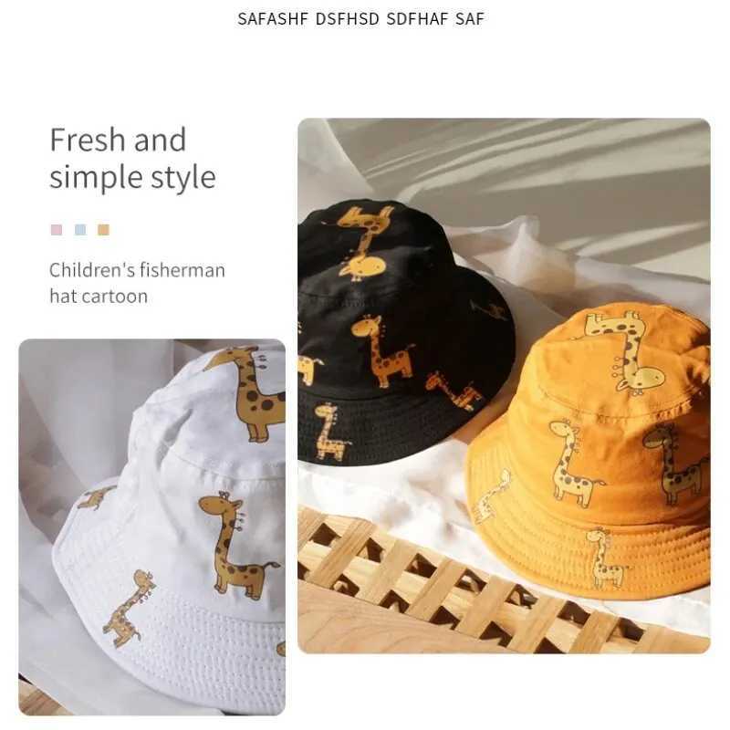 Caps Hats Summer Sun Protection Childrens Fisherman Hat Cartoon Printed Giraffe Flat Cap Boys and Girls Korean Version Cute Basin H241223