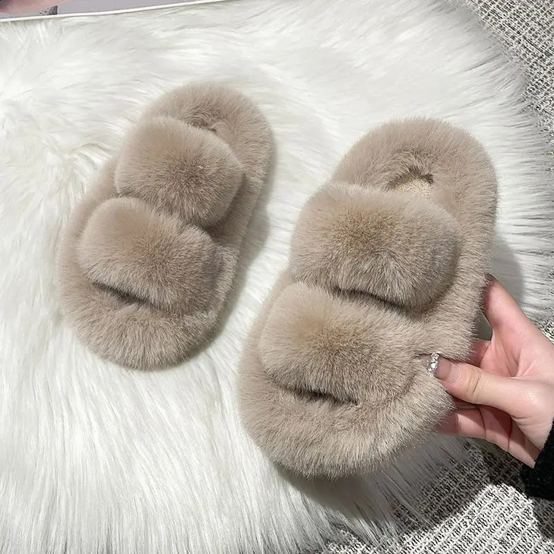 Girls Winter Slippers Fur Plush Slip On Shoes Indoor Outdoor Children Sliders Warm Solid Color Anti-slip Fashion Kids Shoes 241223