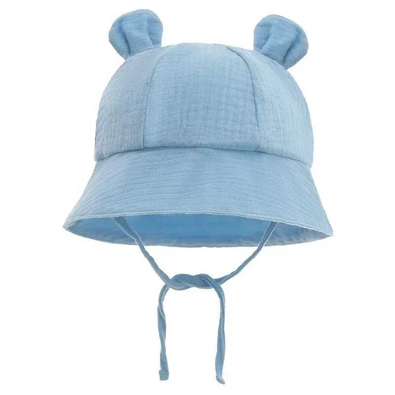 Caps Hats Spring and Autumn Solid Color Soft Baby Bucket Hat Cotton Fishermans Hat Childrens Summer Preschool Boys and Girls Panama Sun Hat H241223