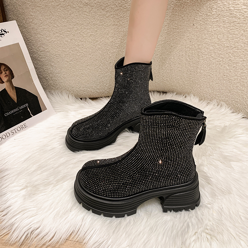 High-end Stretch Rhie Short Women Autumn Winter Style Fashion Thick Soled Comfortable Boots Party Casual Shoes