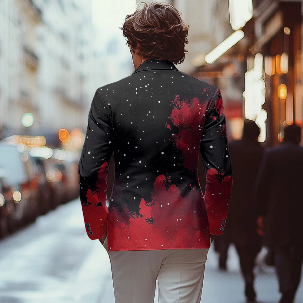Mens Suit Jacket Autumn Slim Fit One Button Blazer Watercolor Red and Black Fashion Casual England Male Dress Coat 241218
