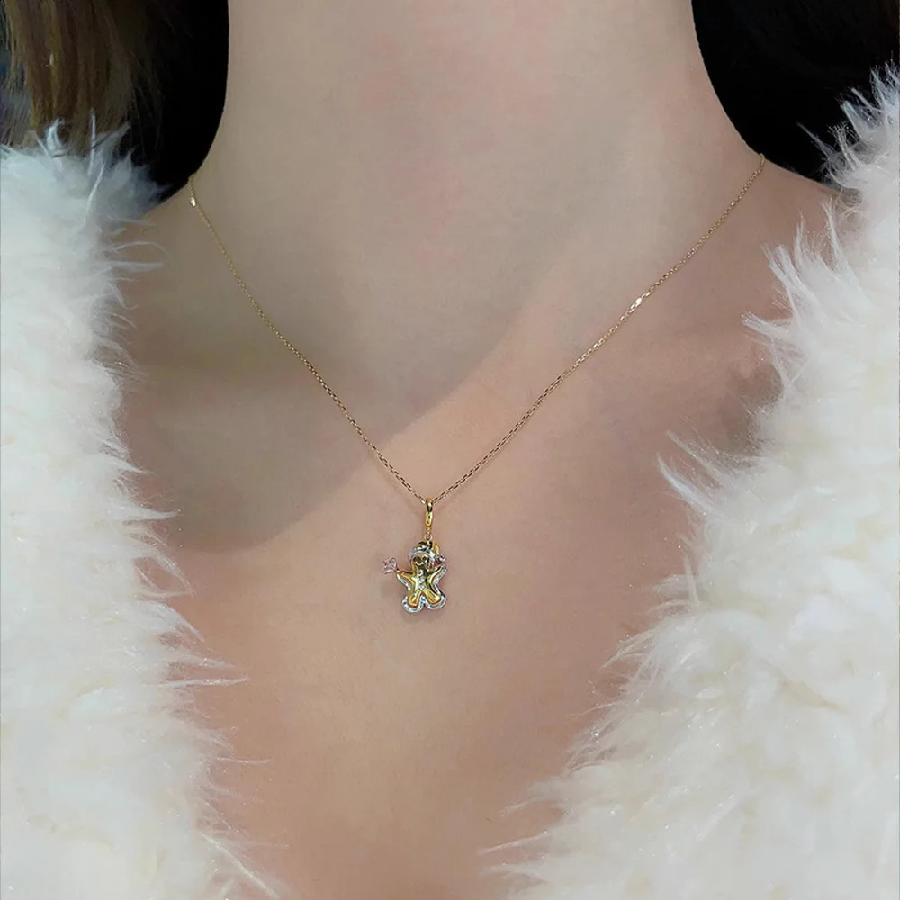 925 Sterling necklace gingerbread man necklace color coded cute soft cute exquisite versatile gift women 241220