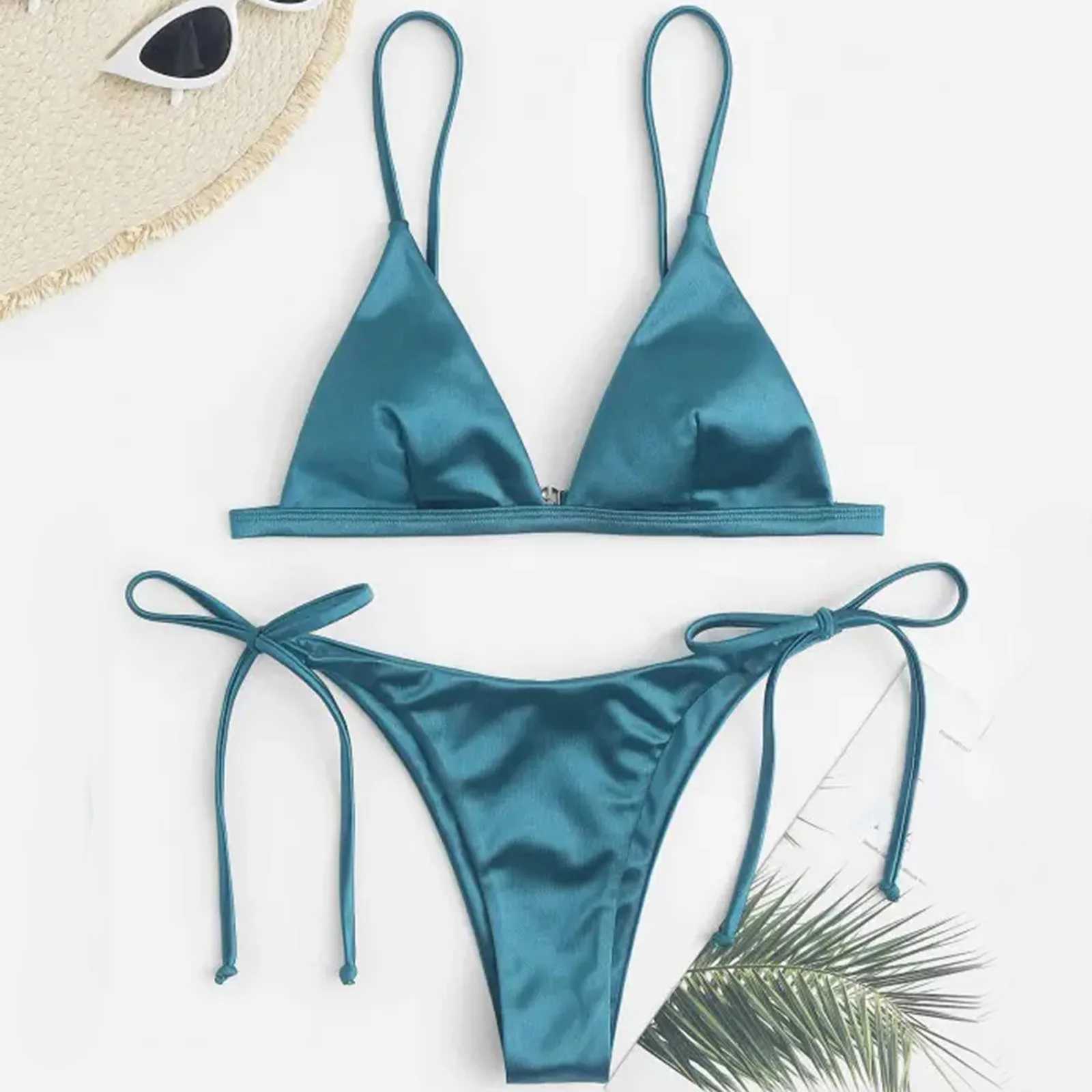 Sexy Women 2024 Bikini Set Push Up Bandage Swimsuit Solid Color Tankini Beachwear Hot Girl Thin Strap Swimwear XJ241223
