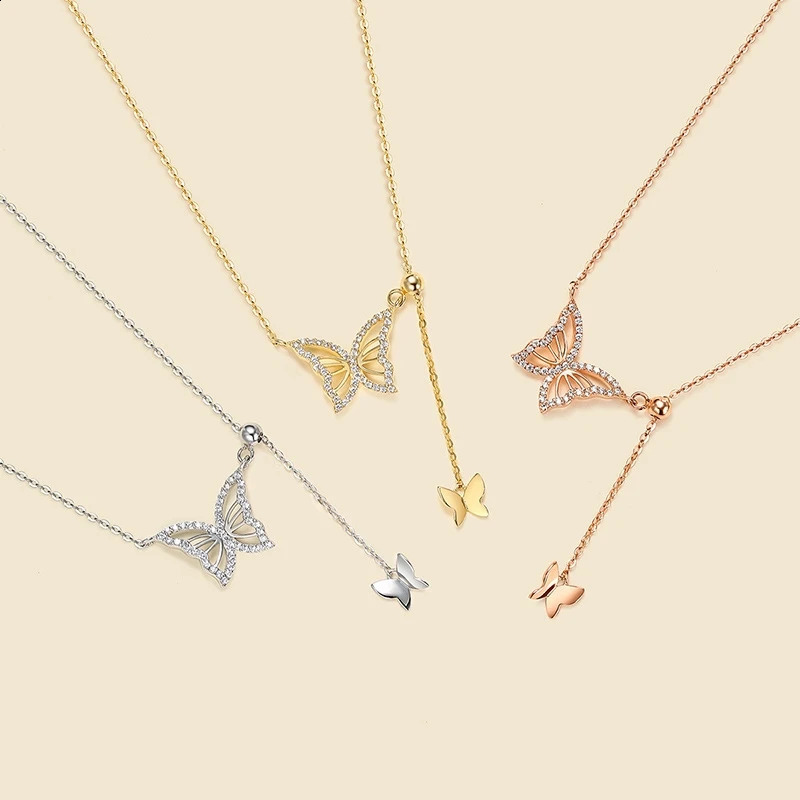 MODAGIRL Korean Style 925 Sterling Silver Hollow Butterfly Pendant Necklace with Zircon Jewelry Anniversary Gift for Her 241220