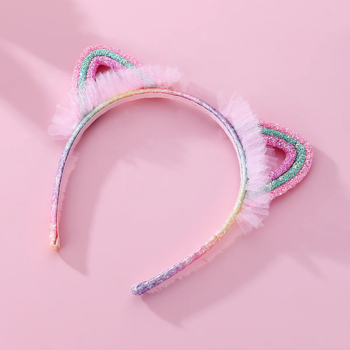 Glitter Rainbow Headbands Shiny Hairband Cat Ears Head Bands For Girls Sequin Printed Lace Princess Headband Kids Hair Piece 241223