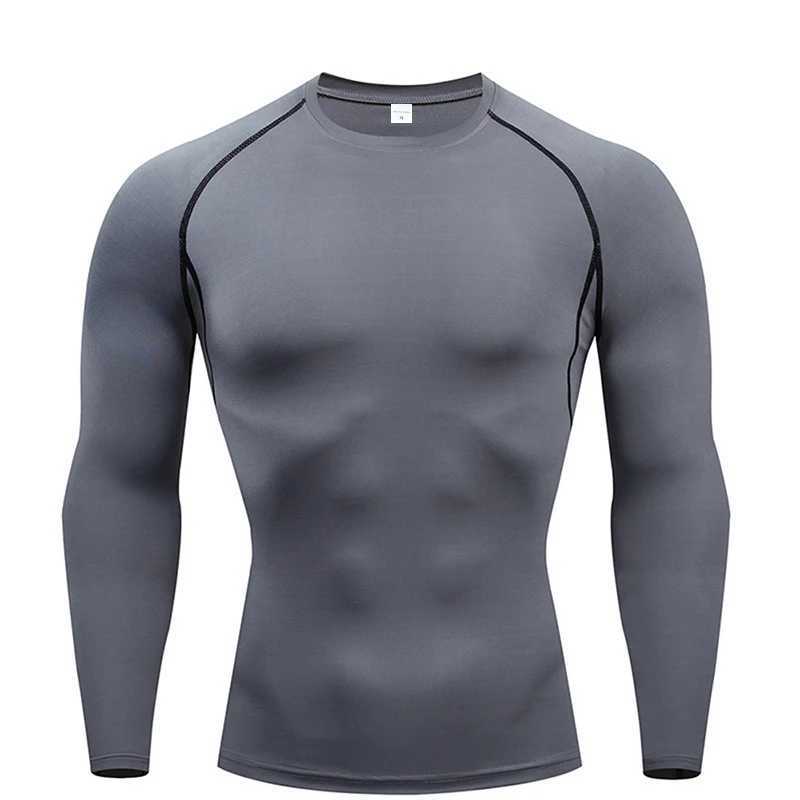 Compressed long sleeved black fitness T-shirt for mens muscles quick drying gym sportswear sun protection sportswear M241223