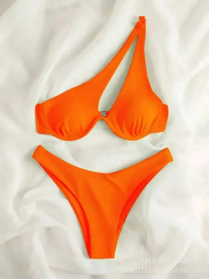 Sexy Bikinis Swimsuits Cut Out Womens Swimwear 2024 One Shoulder Biquini High Cut Bathing Suits Push Up Beach Bikini SetXJ241223