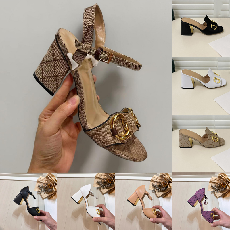 Free shipping shoes Designer Sandals Women Slippers Womens Ladies High Heels Chunky Heel Leather Slides Summer Sandale mules pantoufle cloquettes 35-42