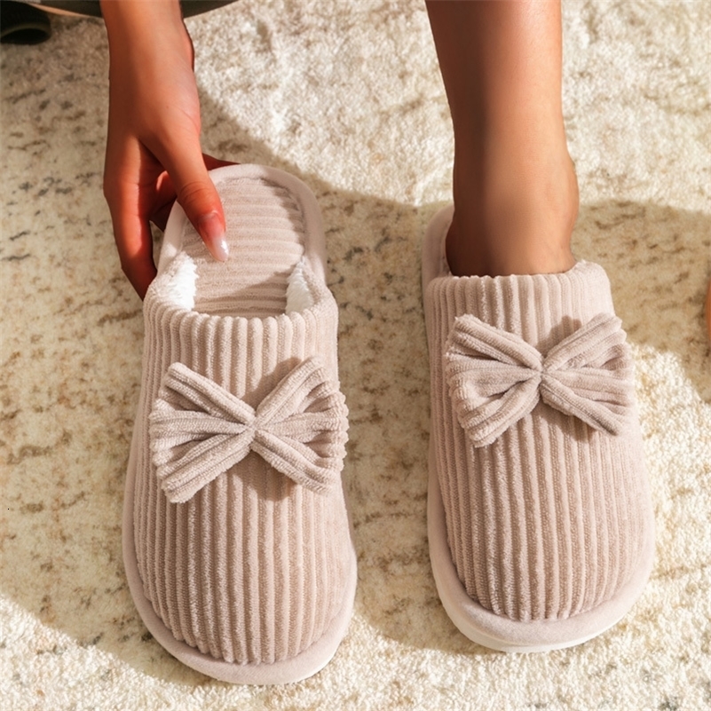 Fashion Womens Bow Slippers FallWinter Indoor Bedroom Floor Lightweight and Comfortable Soft Warm Slippers for Home 241220