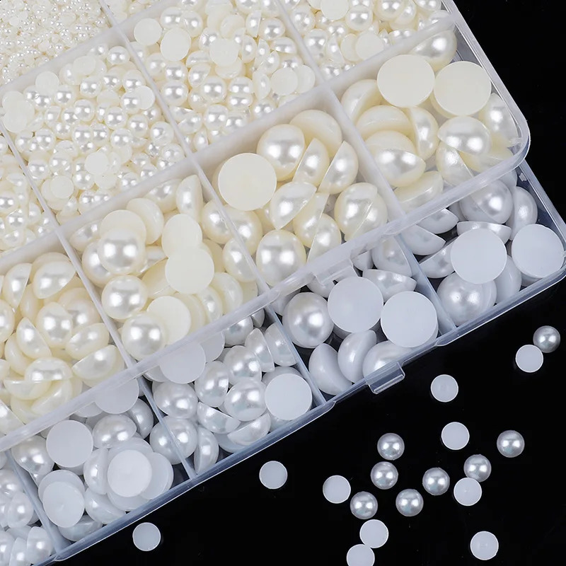 2mm-12mm Nail Pearls For Nail Art Mix Size Flat Back Crafts Round Pearl For Face Makeup Nail Art Clothes Shoes Jewelry Making 241220