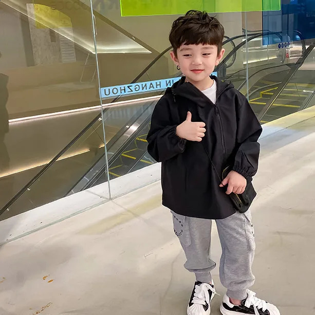Autumn Girls Boys Casual Windbreak Hooded Jacket Baby Kids Children Outerwear Coat 241223