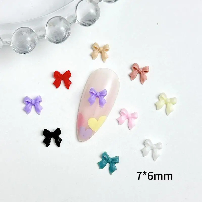 50Pcs 3D Resin Mini Solid Colors Bowknots Nail Art Decorations Minimalist Ribbon Bows Nail Charms Accessories DIY Nails Parts 241223