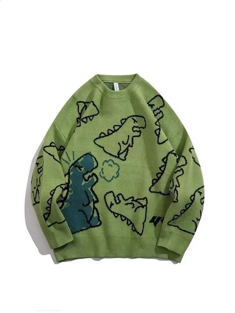 American Fashion Round Neck Sweater Street Cartoon Full Print for Men Hip-hop Ins Loose and Versatile Couple Knit Sweater 241223