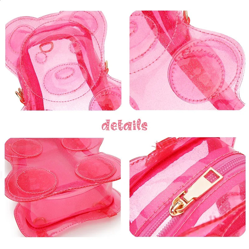 Novelty Glitter Transparent Bear Shaped Women Mini Backpack Kawaii Girls Clear Purses and Handbags Female Jelly Crossbody Bag 241223