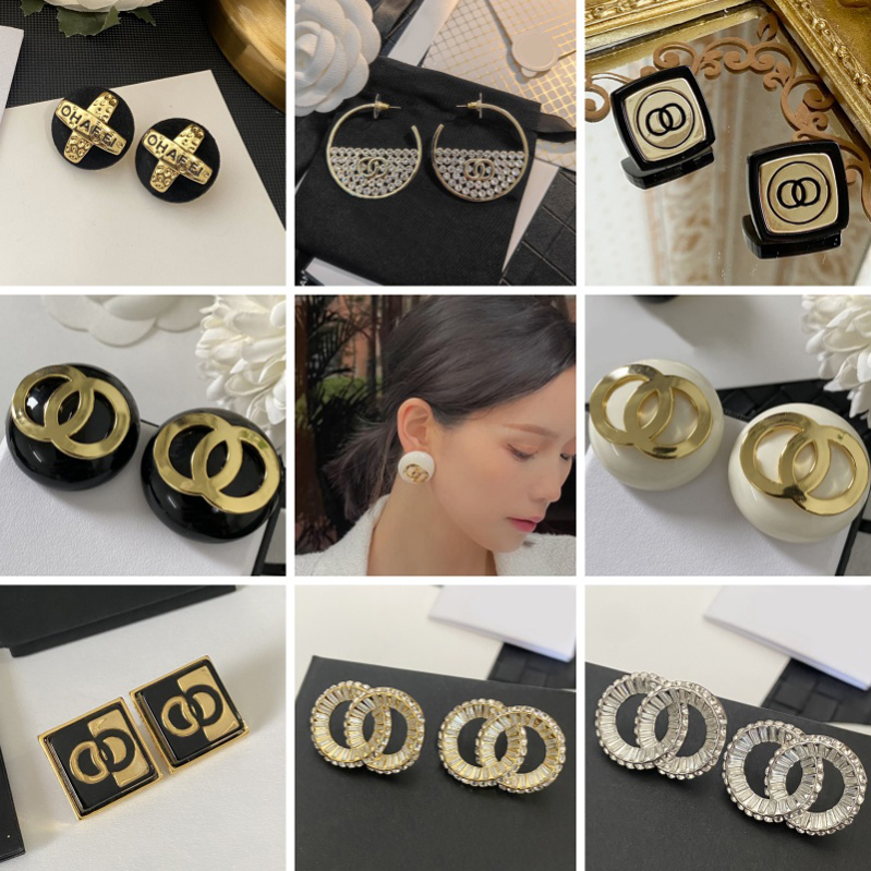 Fashion Women Earrings Ear Stud Gold Plated Copper Earrings Fashion Women Letter Diamond Crystal Pearl Womens Wedding Jewelry Gifts Never Fading