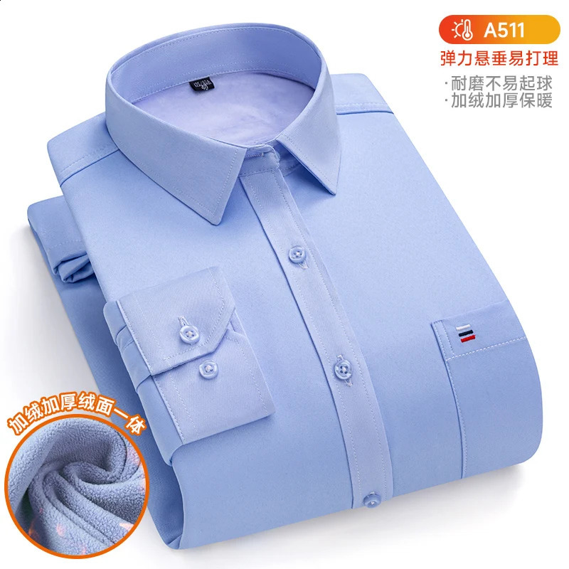 6XL 7XL Autumn/Winter plus fleece thickened Mens dress shirt Long sleeve warm slim Business casual no-iron plus size 241223