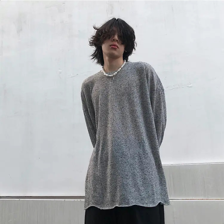 Hip hop high street men and women trendy personality simple round neck long sleeved couple loose retro casual T-shirt base top 241223